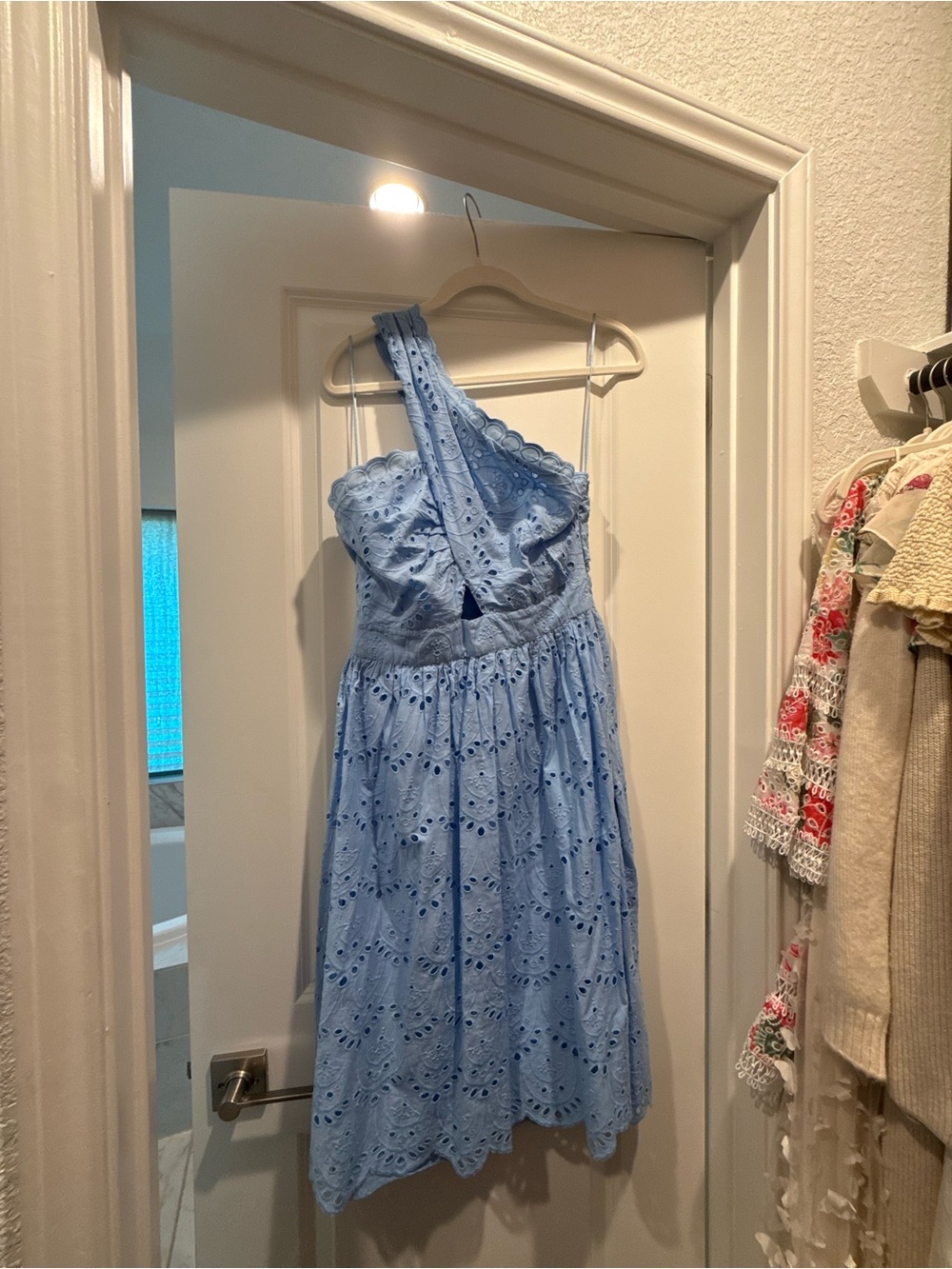 French Connection Light Blue Eyelet One-Shoulder Dress for Kids